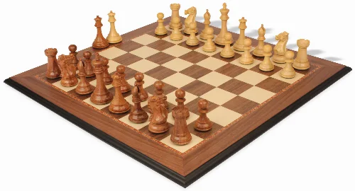 New Exclusive Staunton Chess Set Acacia & Boxwood Pieces with Walnut & Maple Molded Edge Board - 4" King - Image 1