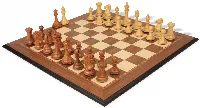 New Exclusive Staunton Chess Set Acacia & Boxwood Pieces with Walnut & Maple Molded Edge Board - 4" King