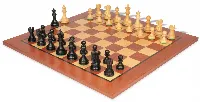 Deluxe Old Club Staunton Chess Set Ebonized & Boxwood Pieces with Classic Mahogany Board - 3.75" King
