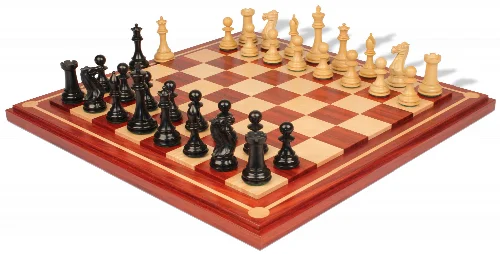 New Exclusive Staunton Chess Set Ebony & Boxwood Pieces with Mission Craft Padauk Chess Board - 4" King - Image 1