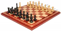 New Exclusive Staunton Chess Set Ebony & Boxwood Pieces with Mission Craft Padauk Chess Board - 4" King