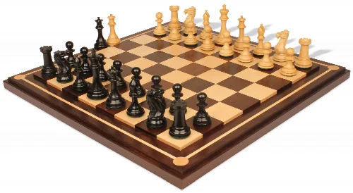 New Exclusive Staunton Chess Set Ebony & Boxwood Pieces with Walnut Mission Craft Chess Board - 4" King - Image 1
