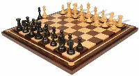 New Exclusive Staunton Chess Set Ebony & Boxwood Pieces with Walnut Mission Craft Chess Board - 4" King