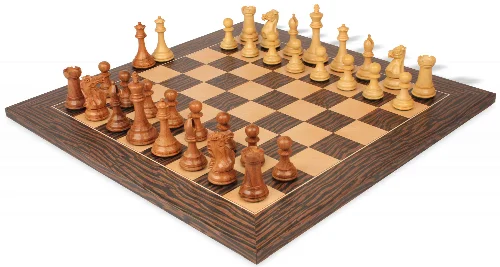 New Exclusive Staunton Chess Set Acacia & Boxwood Pieces with Deluxe Tiger Ebony & Maple Board - 4" King - Image 1