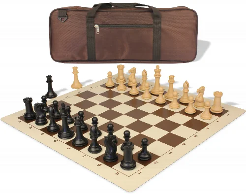 Professional Deluxe Carry-All Plastic Chess Set Black & Camel Pieces with Vinyl Roll-up Board & Bag - Brown - Image 1
