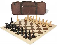Professional Deluxe Carry-All Plastic Chess Set Black & Camel Pieces with Vinyl Roll-up Board & Bag - Brown