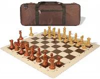 Professional Deluxe Carry-All Plastic Chess Set Wood Grain Pieces with Vinyl Roll-up Board & Bag - Brown