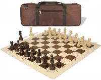 German Knight Deluxe Carry-All Plastic Chess Set Wood Grain Pieces with Vinyl Roll-up Board & Bag - Brown