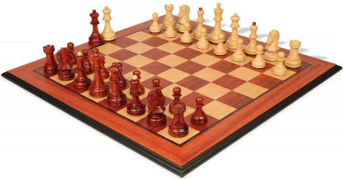 Dubrovnik Series Chess Set Padauk & Boxwood Pieces with Padauk & Bird's Eye Maple Molded Edge Board - 3.9" King - Image 1