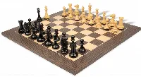 New Exclusive Staunton Chess Set Ebonized & Boxwood Pieces with Deluxe Tiger Ebony & Maple Board - 4" King