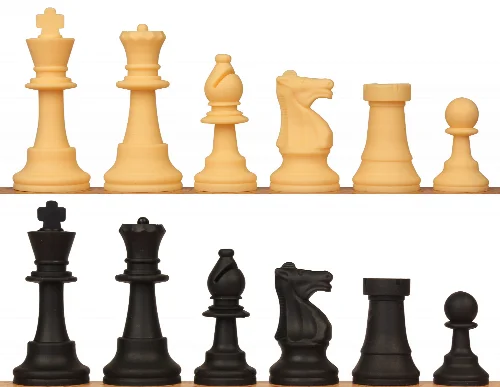 Standard Club Silicone Chess Set Black & Camel Pieces - 3.5" King - Image 1