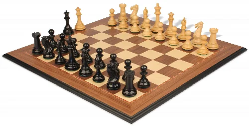 New Exclusive Staunton Chess Set Ebony & Boxwood Pieces with Walnut & Maple Molded Edge Board - 4" King - Image 1