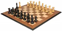 New Exclusive Staunton Chess Set Ebony & Boxwood Pieces with Walnut & Maple Molded Edge Board - 4" King