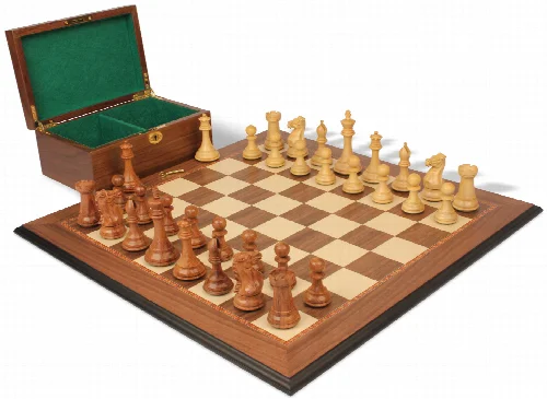 New Exclusive Staunton Chess Set Acacia & Boxwood Pieces with Walnut Molded Chess Board & Box - 4" King - Image 1