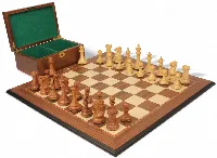 New Exclusive Staunton Chess Set Acacia & Boxwood Pieces with Walnut Molded Chess Board & Box - 4" King