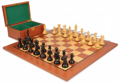 New Exclusive Staunton Chess Set Ebony & Boxwood Pieces with Classic Mahogany Board & Box - 4" King - Image 1