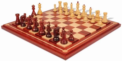 Zagreb Series Chess Set Padauk & Boxwood Pieces with Mission Craft Padauk Chess Board - 3.875" King - Image 1