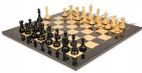 British Staunton Chess Set Ebony & Boxwood Pieces with Black & Ash Burl Board - 3.5" King