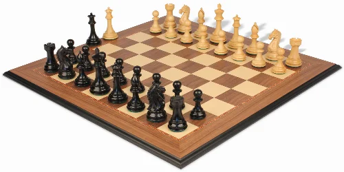 Fierce Knight Staunton Chess Set Ebonized & Boxwood Pieces with Walnut & Maple Molded Edge Board - 3.5" King - Image 1