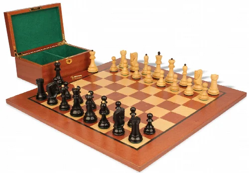 Zagreb Series Chess Set Ebonized & Boxwood Pieces with Classic Mahogany Board & Box - 3.875" King - Image 1