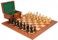 Zagreb Series Chess Set Ebonized & Boxwood Pieces with Classic Mahogany Board & Box - 3.875" King