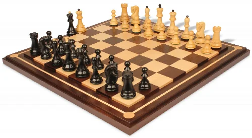 Zagreb Series Chess Set Ebony & Boxwood Pieces with Mission Craft Walnut Chess Board - 3.875" King - Image 1
