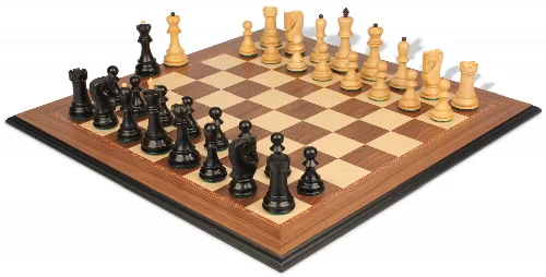 Zagreb Series Chess Set Ebonized & Boxwood Pieces with Walnut & Maple Molded Edge Board - 3.875" King - Image 1