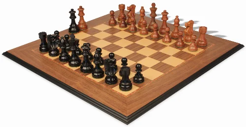 French Lardy Staunton Chess Set Ebonized & Acacia Pieces with Molded Walnut Chess Board - 3.75" King - Image 1