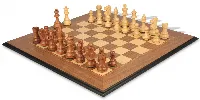 French Lardy Staunton Chess Set Acacia & Boxwood Pieces with Walnut & Maple Molded Edge Board - 3.75" King