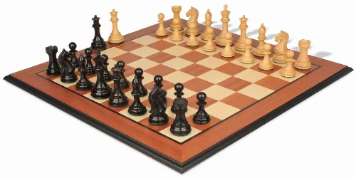 Fierce Knight Staunton Chess Set Ebonized & Boxwood Pieces with Mahogany & Maple Molded Edge Board - 3.5" King - Image 1