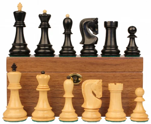 Zagreb Series Chess Set Ebony & Boxwood Pieces with Walnut Chess Box - 3.87" King - Image 1