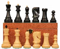 Zagreb Series Chess Set Ebony & Boxwood Pieces with Mahogany Chess Box - 3.87" King