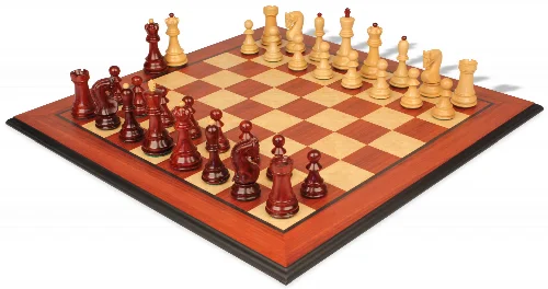 Zagreb Series Chess Set Padauk & Boxwood Pieces with Padauk Molded Edge Chess Board - 3.875" King - Image 1