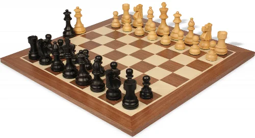 French Lardy Staunton Chess Set Ebonized & Boxwood Pieces with Sunrise Walnut Board - 3.75" King - Image 1