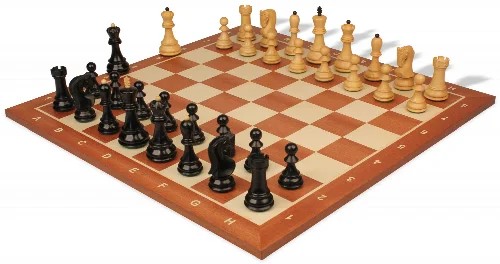 Zagreb Series Chess Set Ebonized & Boxwood Pieces with Sunrise Notated Mahogany Board - 3.875" King - Image 1