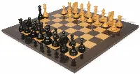 Tencendur Staunton Chess Set Ebony & Boxwood Pieces with Black Ash Burl Board- 4.4" King