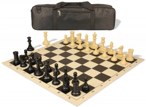 Conqueror Carry-All Plastic Chess Set Black & Camel Pieces with Vinyl Rollup Board - Black - Image 1