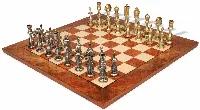 Large Arabesque Contemporary Staunton Metal Chess Set with Elm Burl Chess Board