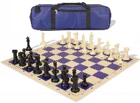 Executive Carry-All Plastic Chess Set Black & Ivory Pieces with Vinyl Rollup Board - Blue