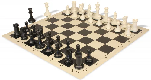 Conqueror Plastic Chess Set Black & Ivory Pieces with Rollup Board - Black - Image 1