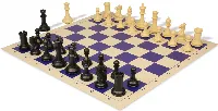 Conqueror Plastic Chess Set Black & Camel Pieces with Rollup Board - Blue