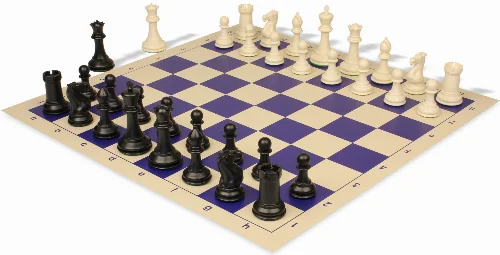 Conqueror Plastic Chess Set Black & Ivory Pieces with Rollup Board - Blue - Image 1