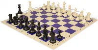 Conqueror Plastic Chess Set Black & Ivory Pieces with Rollup Board - Blue