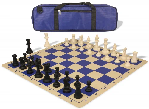 Standard Club Carry-All Silicone Chess Set Black & Ivory Pieces with Silicone Board - Blue - Image 1