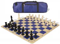 Standard Club Carry-All Silicone Chess Set Black & Ivory Pieces with Silicone Board - Blue