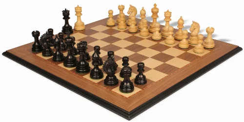 Chetak Staunton Chess Set in Ebony & Boxwood with Walnut& Maple Moulded Edge Chess Board - 4.25" King - Image 1