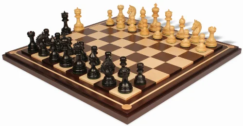 Chetak Staunton Chess Set in Ebony & Boxwood with Walnut & Maple Mission Craft Chess Board - 4.25" King - Image 1