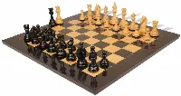 Colombian Knight Staunton Chess Set Ebony & Boxwood Pieces with Black & Ash Burl Chess Board - 4.6" King