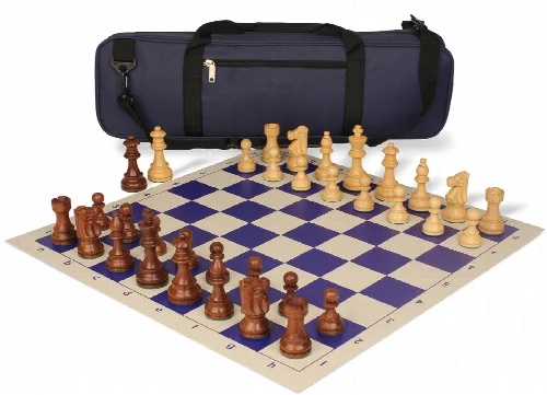French Lardy Carry-All Chess Set Package Acacia & Boxwood Pieces - Blue - Image 1
