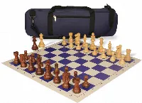 French Lardy Carry-All Chess Set Package Acacia & Boxwood Pieces - Blue